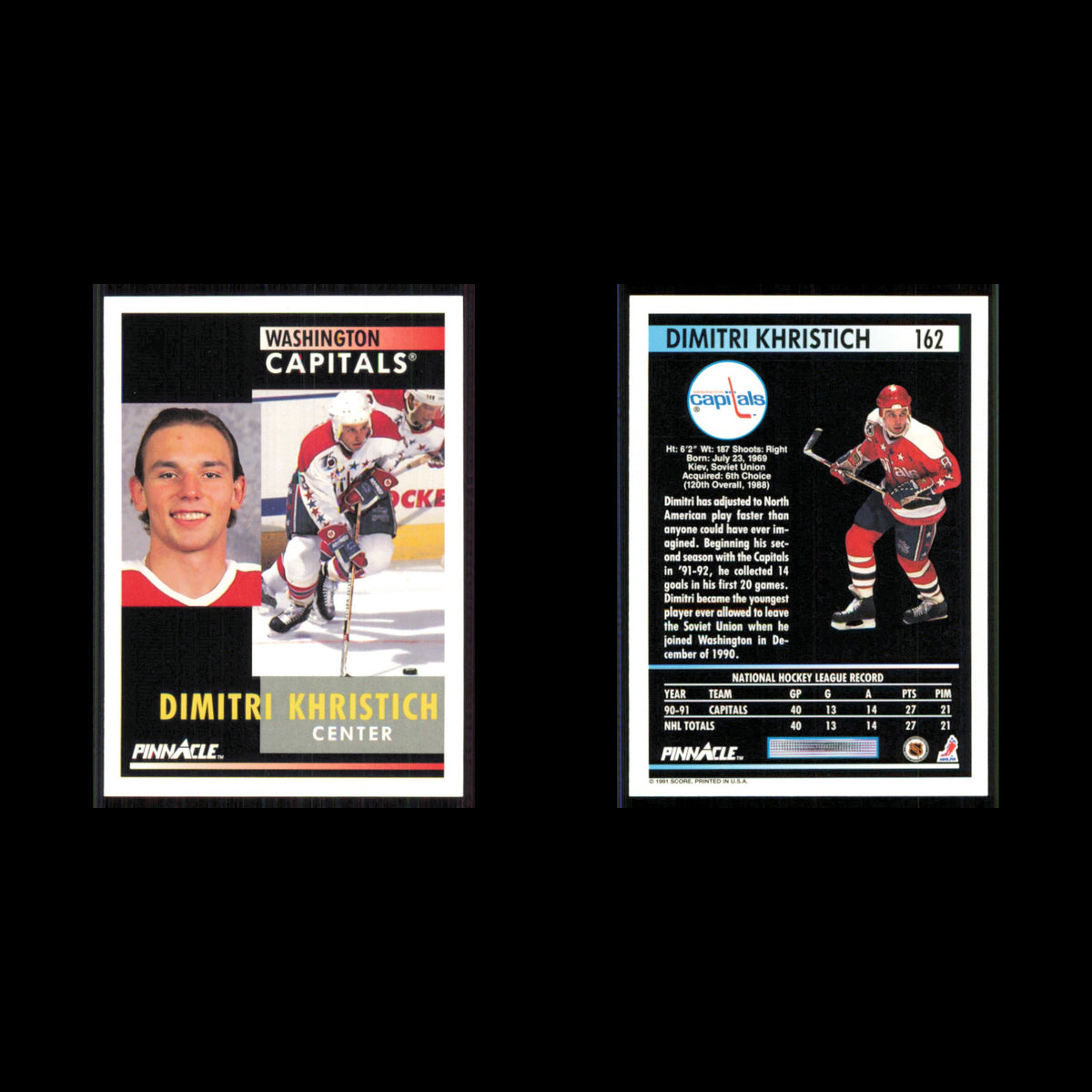 Dimitri Khristich #162 1991 Pinnacle Washington Capitals Hockey Card NHL NM