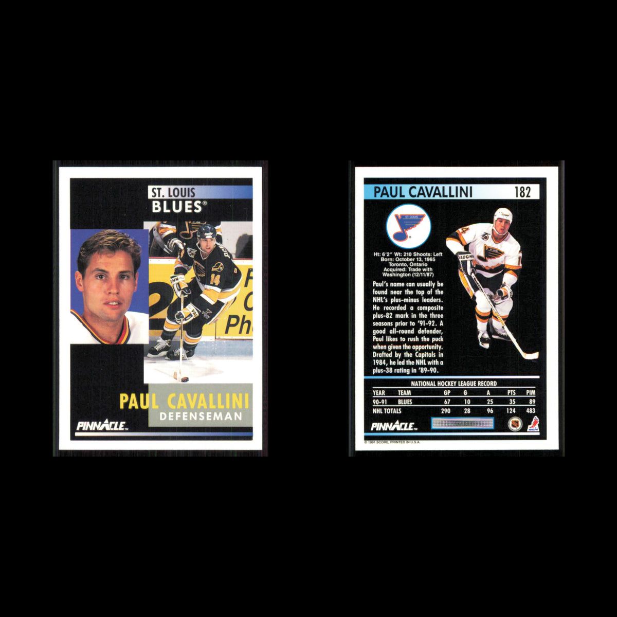 Paul Cavallini #182 1991 Pinnacle St. Louis Blues Hockey Card NHL NM