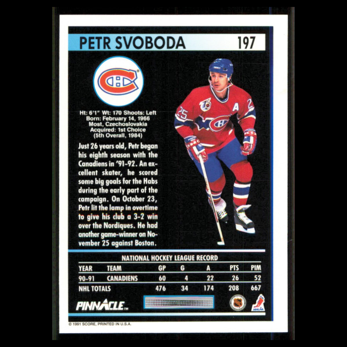 Petr Svoboda #197 1991 Pinnacle Montreal Canadiens Hockey Card NHL NM
