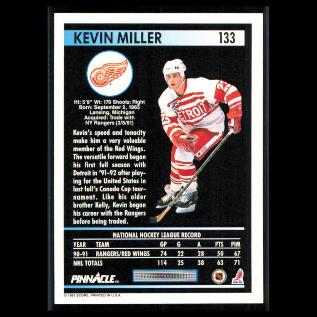 Kevin Miller #133 1991 Pinnacle Detroit Red Wings Hockey Card NHL NM