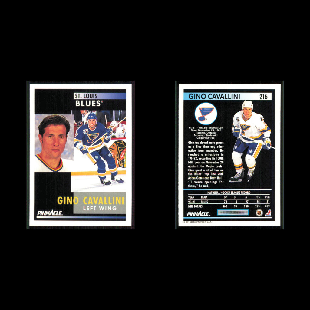 Gino Cavallini #216 1991 Pinnacle St. Louis Blues Hockey Card NHL NM