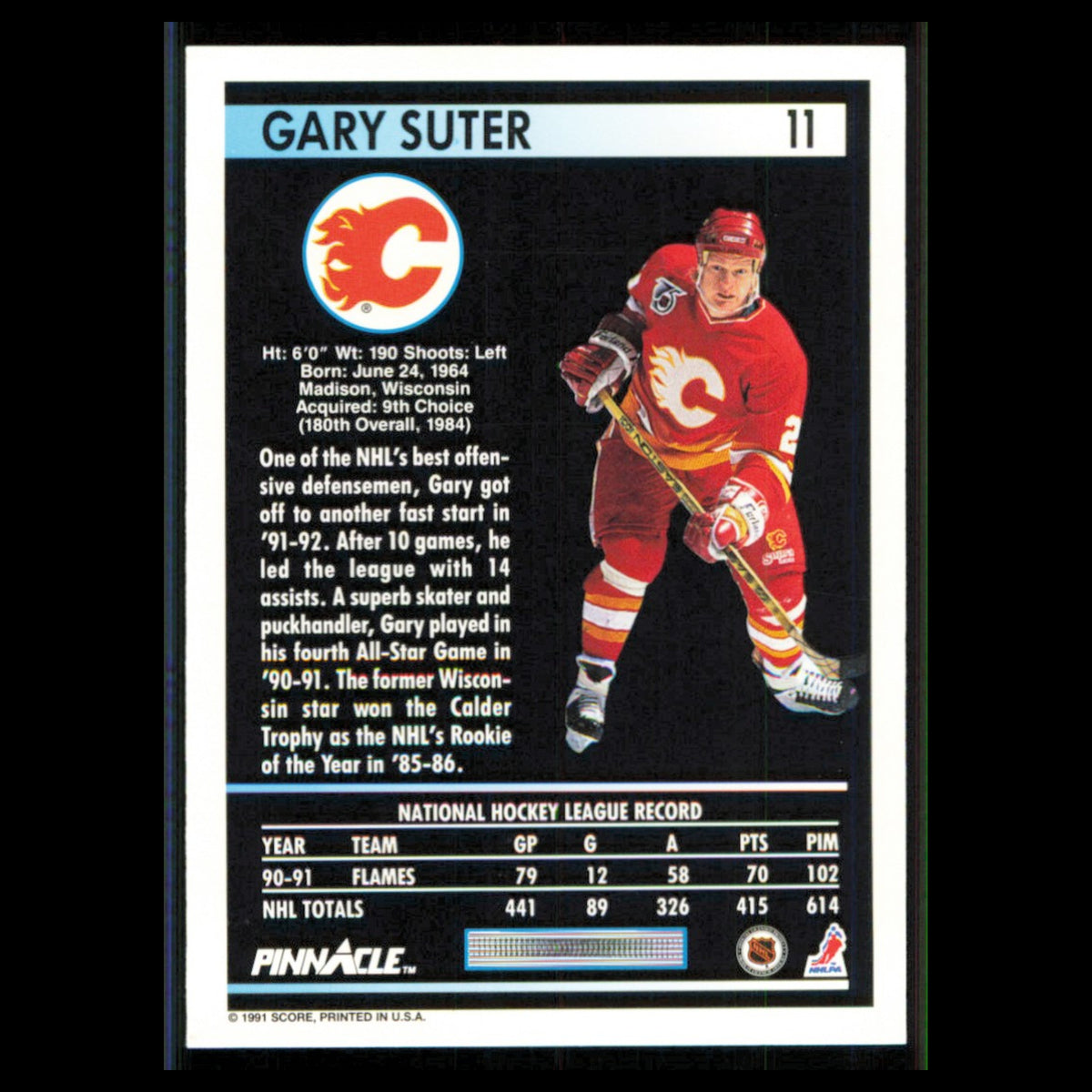 Gary Suter #11 1991 Pinnacle Calgary Flames Hockey Card NHL NM