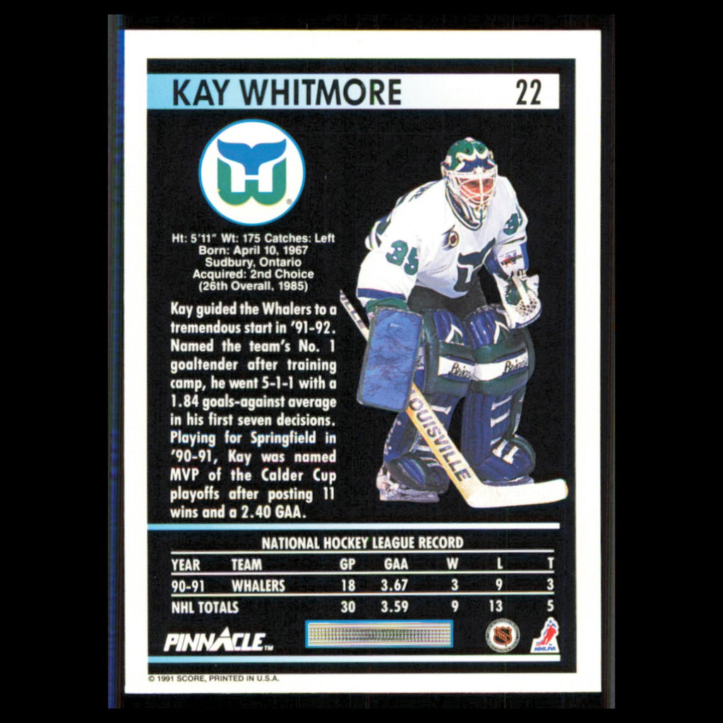 Kay Whitmore #22 1991 Pinnacle Hartford Whalers Hockey Card NHL NM