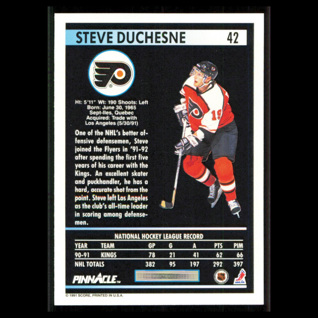 Steve Duchesne #42 1991 Pinnacle Philadelphia Flyers Hockey Card NHL NM