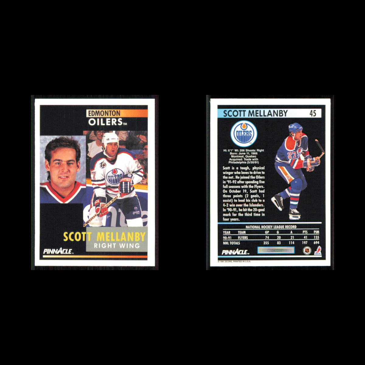 Scott Mellanby #45 1991 Pinnacle Edmonton Oilers Hockey Card NHL NM