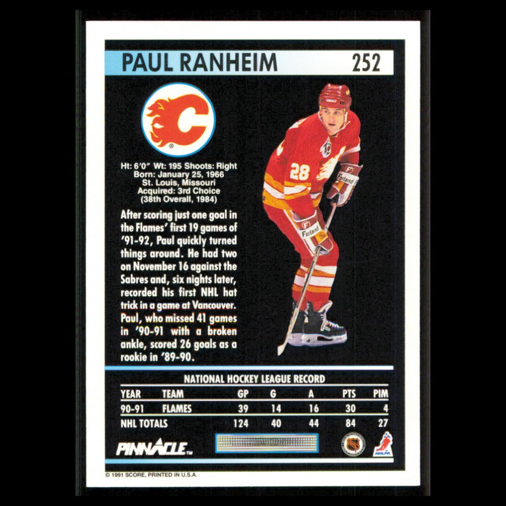 Paul Ranheim #252 1991 Pinnacle Calgary Flames Hockey Card NHL NM