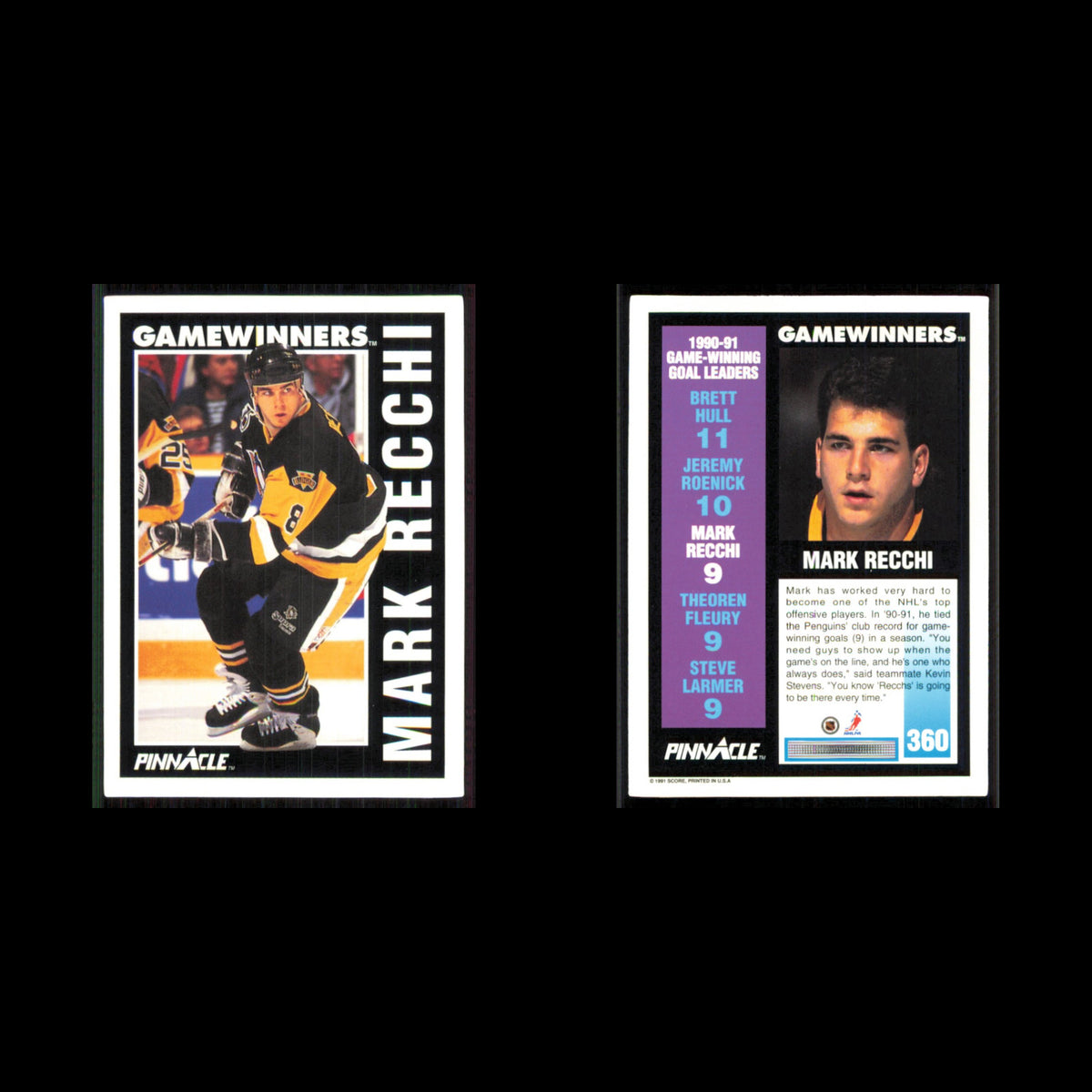 Mark Recchi #360 1991 Pinnacle Pittsburgh Penguins Hockey Card NHL NM