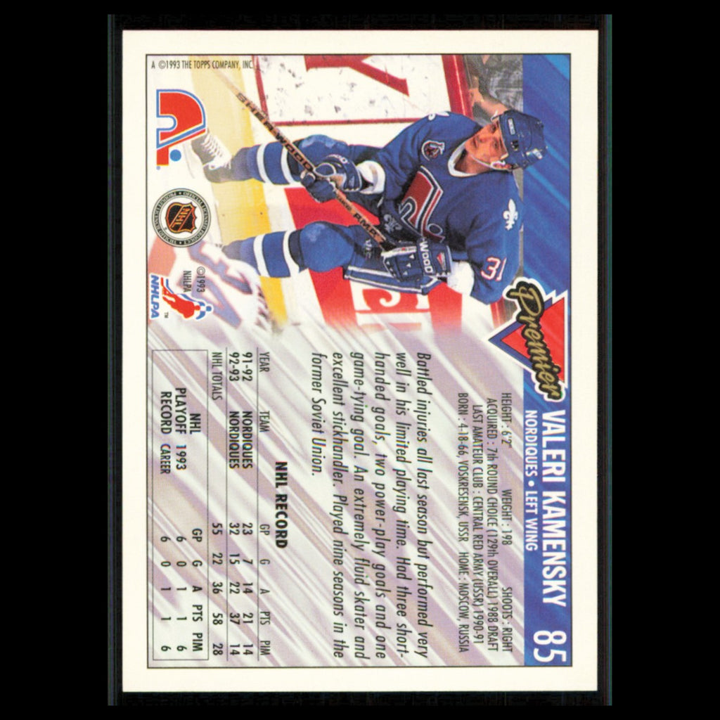 Valeri Kamensky #85 1993 Topps Premier Quebec Nordiques Hockey Card NHL NM