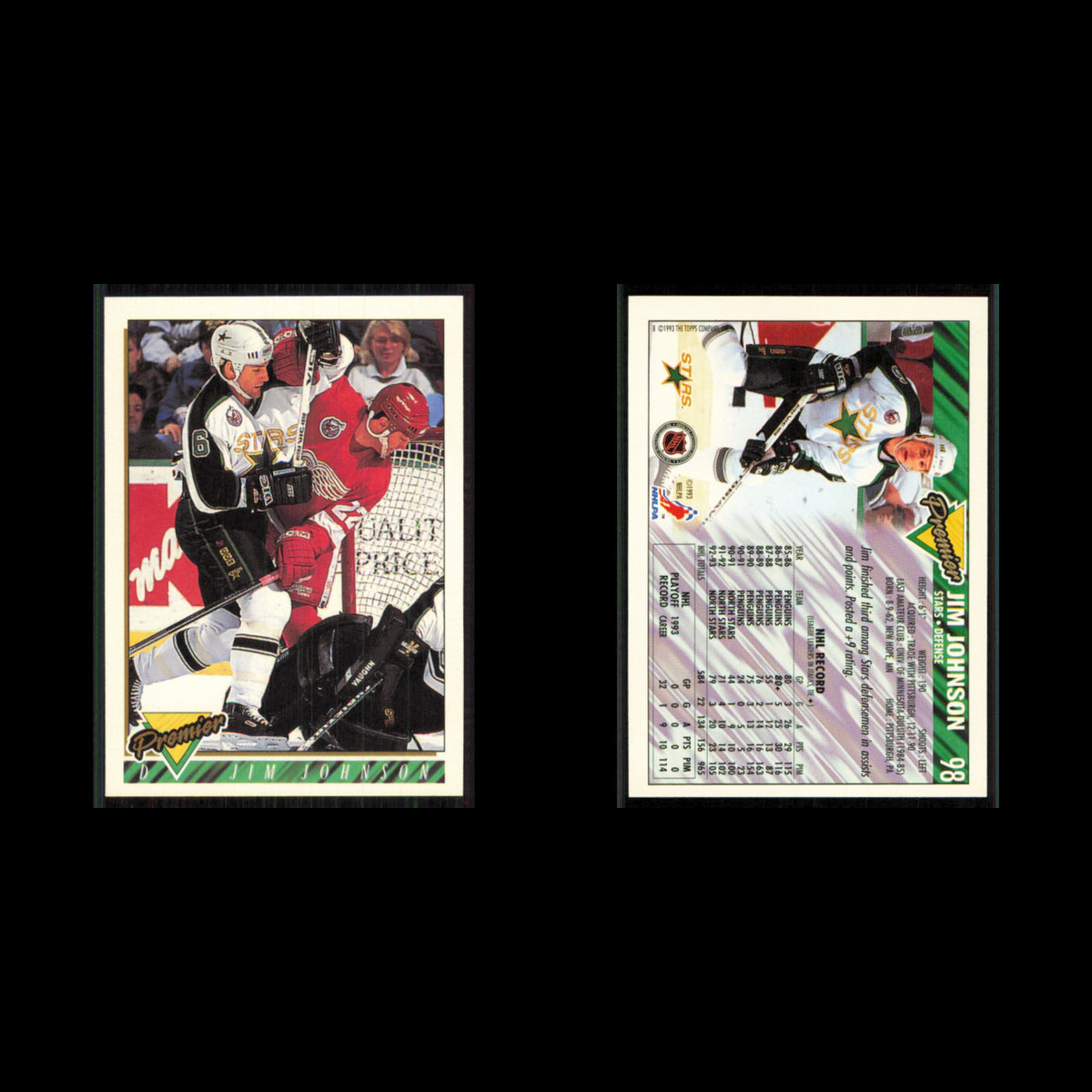 Jim Johnson #98 1993 Topps Premier Minnesota North Stars Hockey Card NHL NM