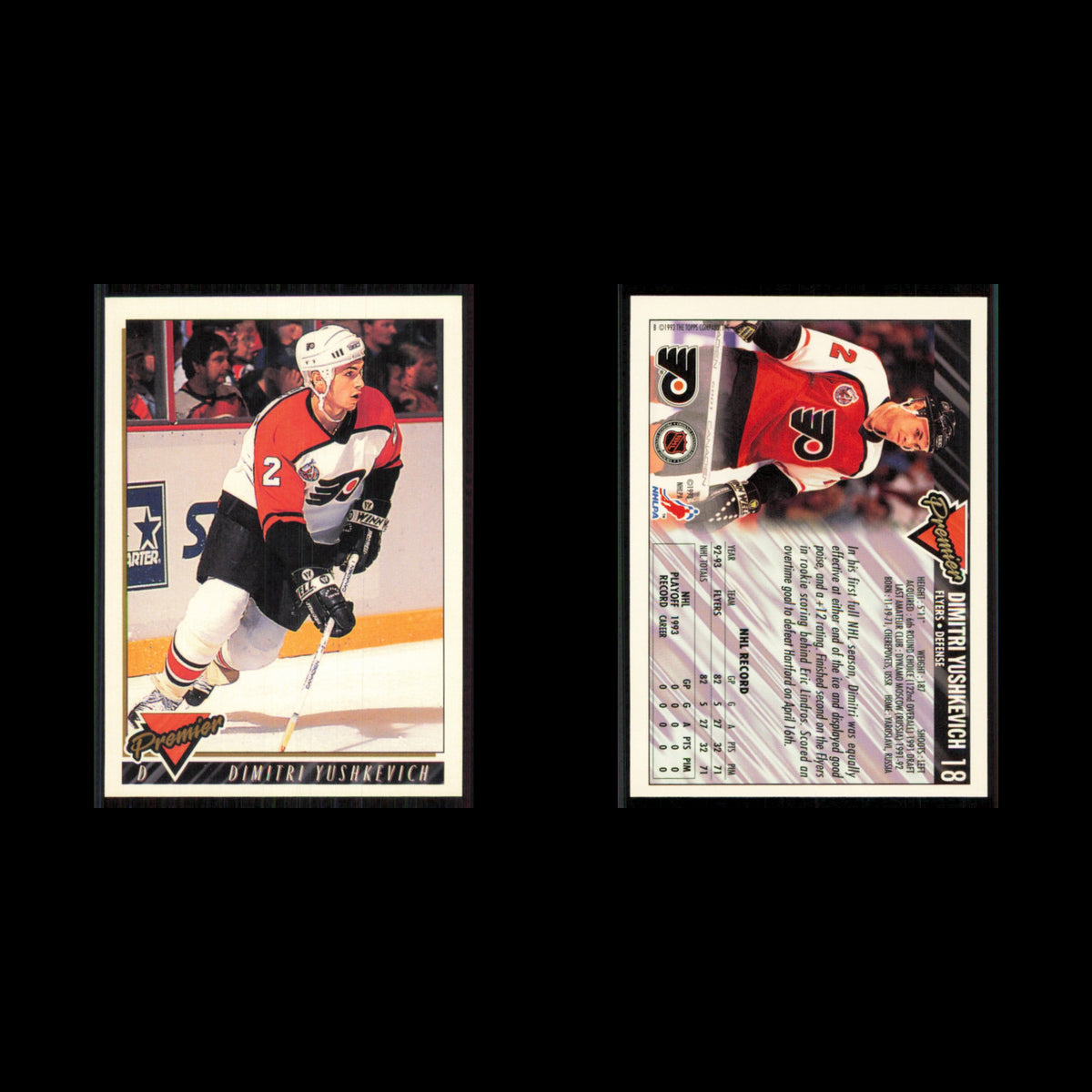 Dimitri Yushkevich #18 1993 Topps Premier Philadelphia Flyers Hockey Card NHL NM