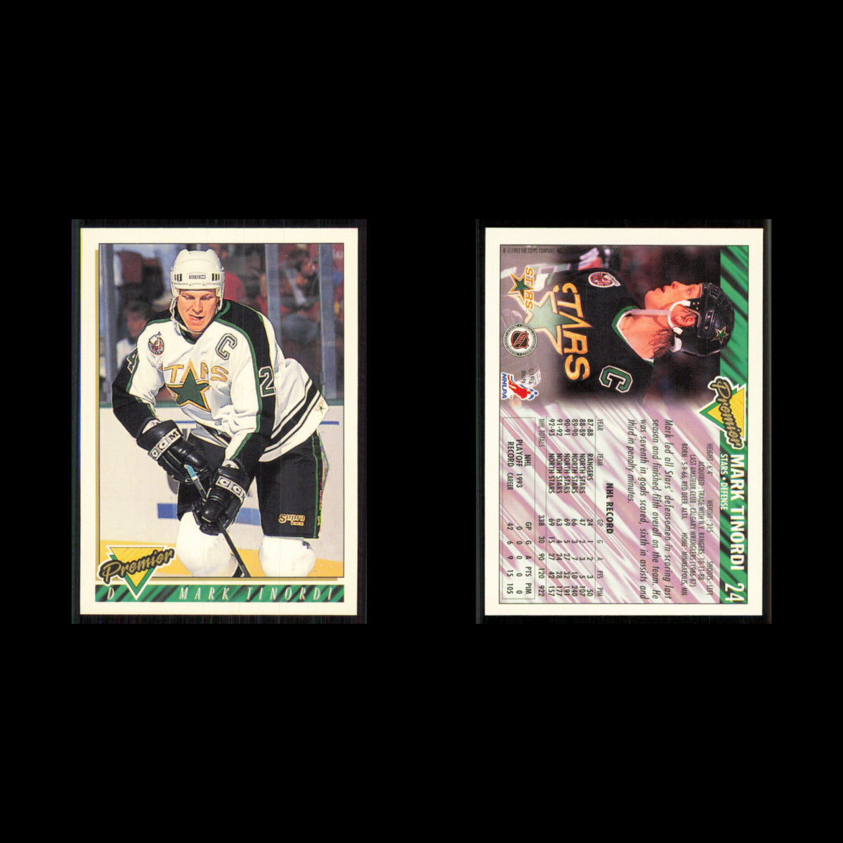 Mark Tinordi #24 1993 Topps Premier Minnesota North Stars Hockey Card NHL NM