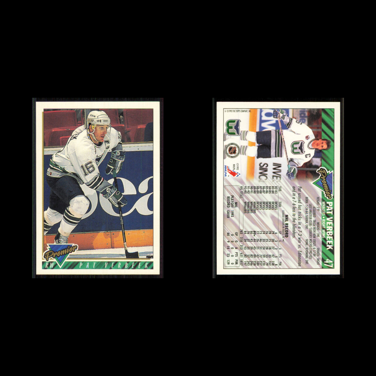 Pat Verbeek #47 1993 Topps Premier Hartford Whalers Hockey Card NHL NM