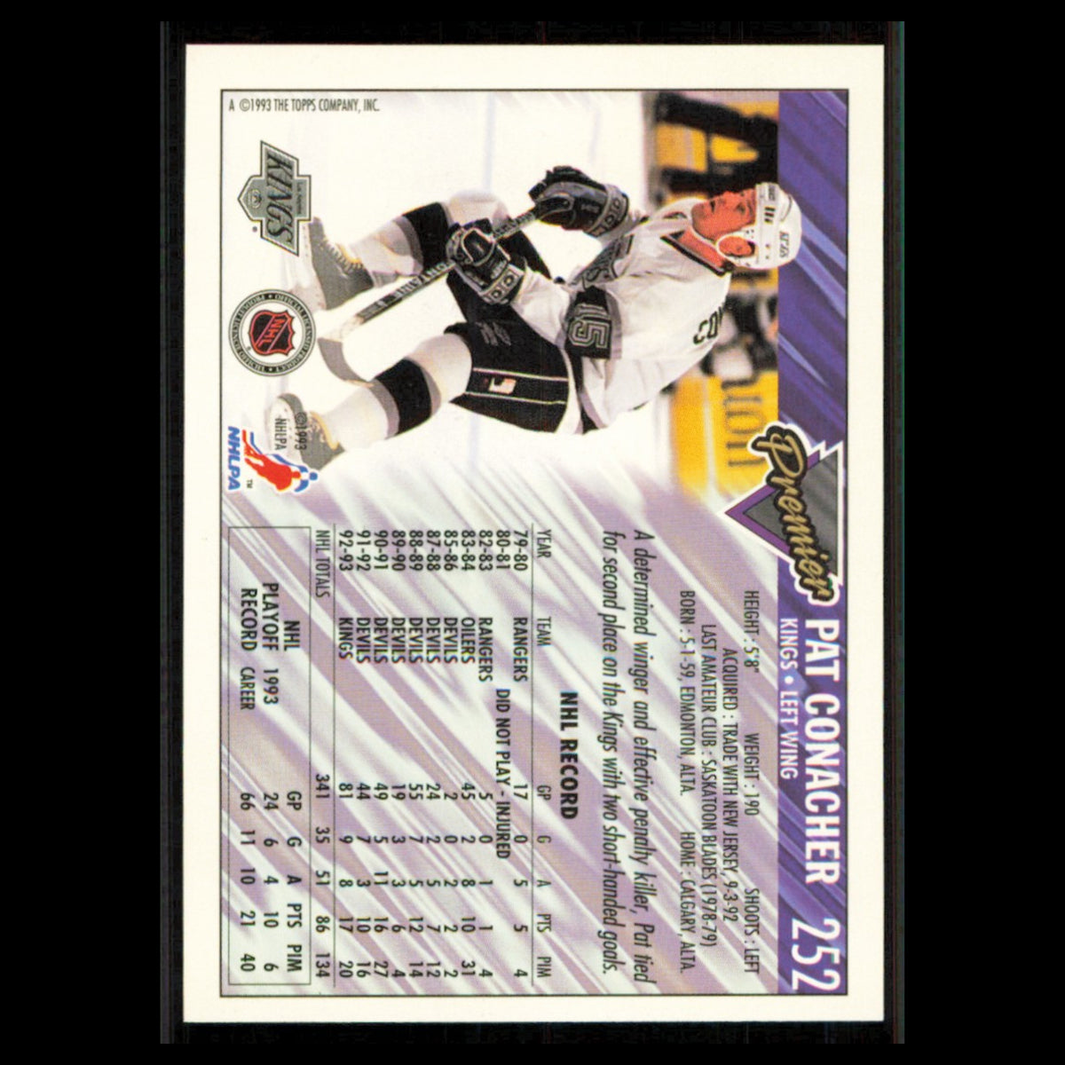 Pat Conacher #252 1993 Topps Premier Los Angeles Kings Hockey Card NHL NM