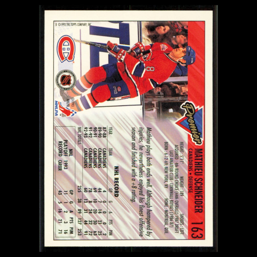 Mathieu Schneider #163 1993 Topps Premier Montreal Canadiens Hockey Card NHL NM