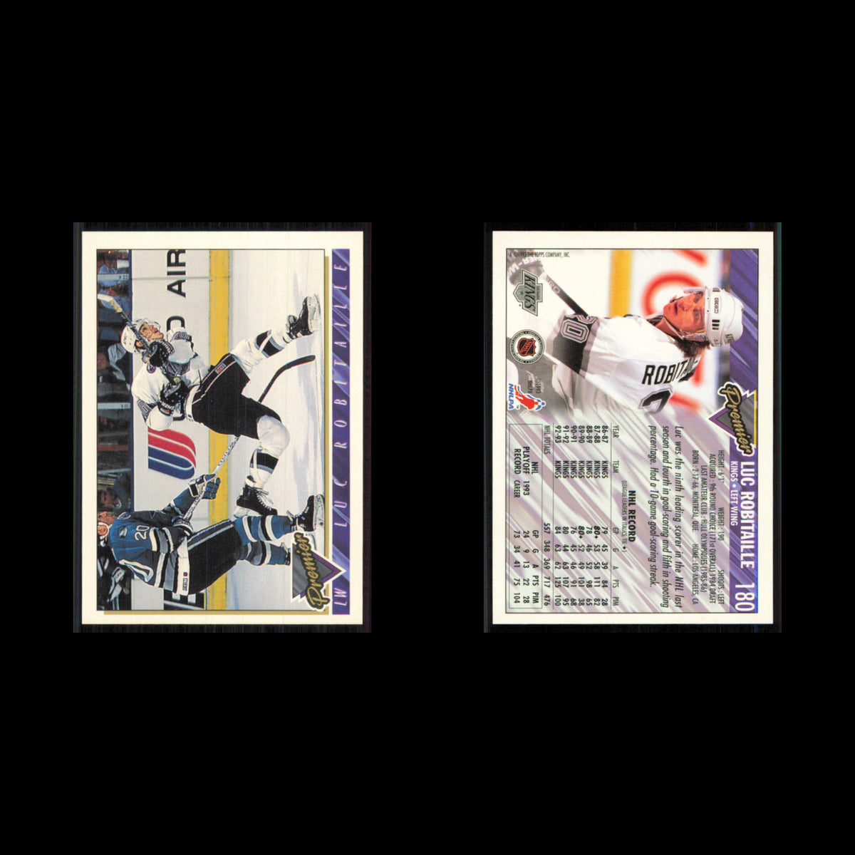 Luc Robitaille #180 1993 Topps Premier Los Angeles Kings Hockey Card NHL NM