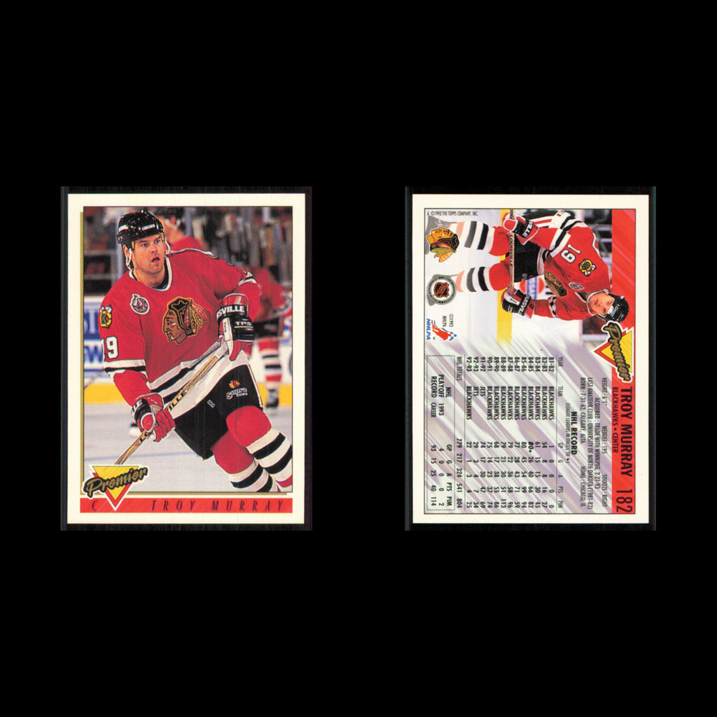Troy Murray #182 1993 Topps Premier Chicago Blackhawks Hockey Card NHL NM