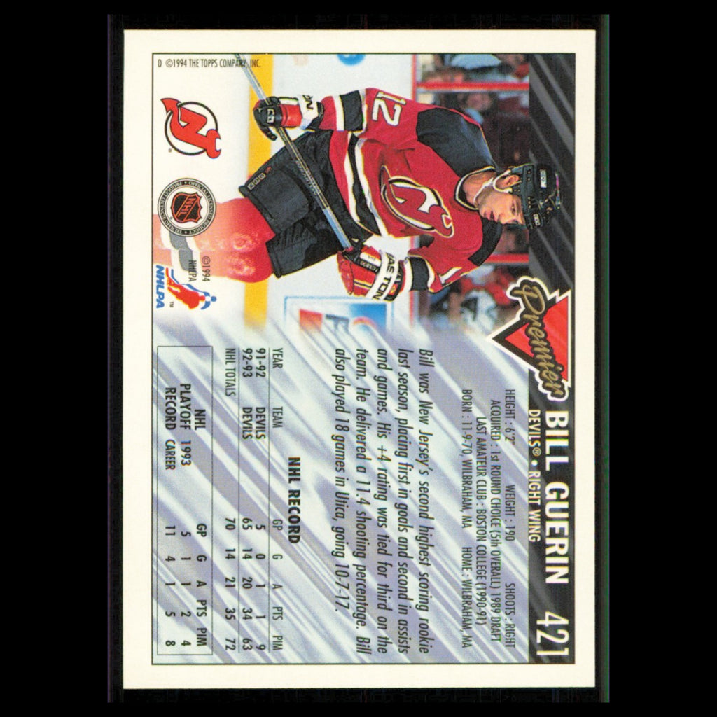 Bill Guerin #421 1993 Topps Premier New Jersey Devils Hockey Card NHL NM
