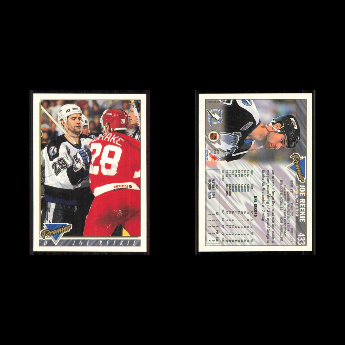 Joe Reekie #433 1993 Topps Premier Tampa Bay Lightning Hockey Card NHL NM