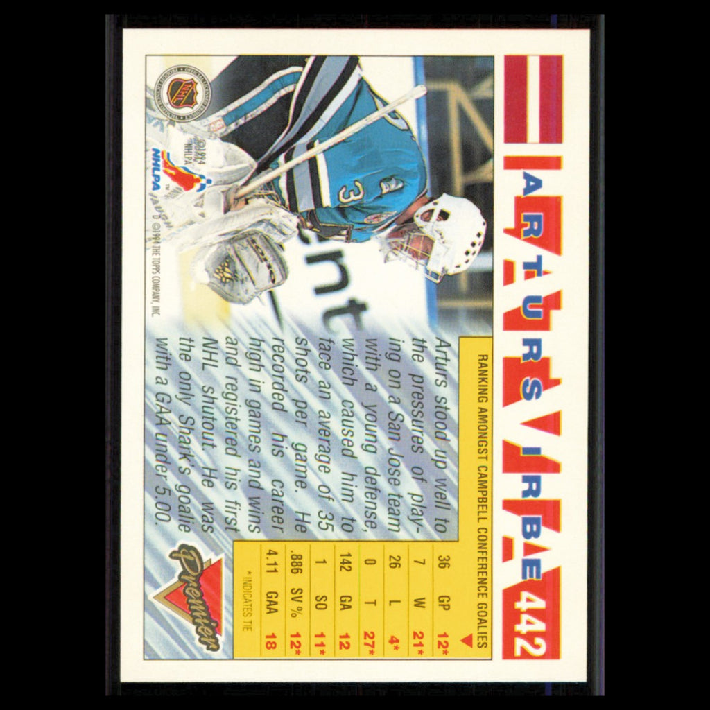 Arturs Irbe #260 1993 Topps Premier San Jose Sharks Hockey Card NHL NM