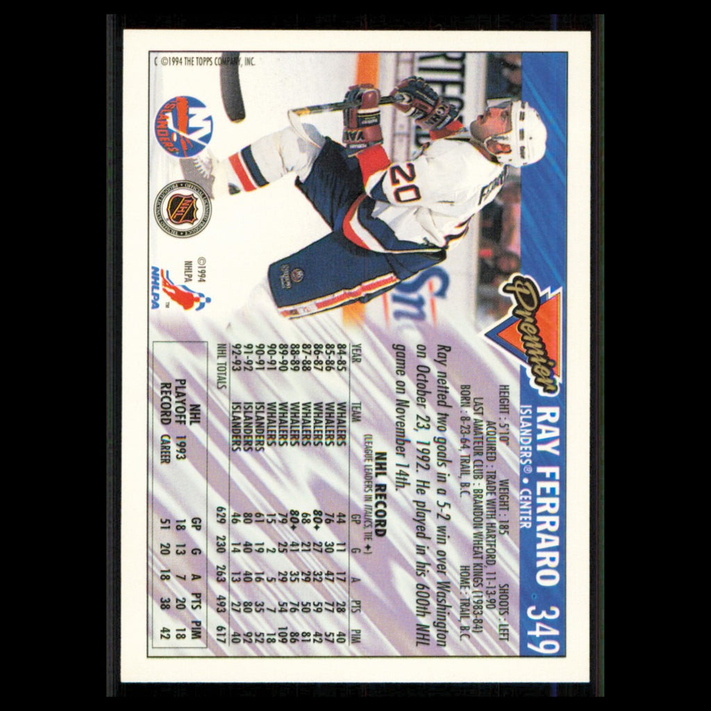 Ray Ferraro #349 1993 Topps Premier New York Islanders Hockey Card NHL NM
