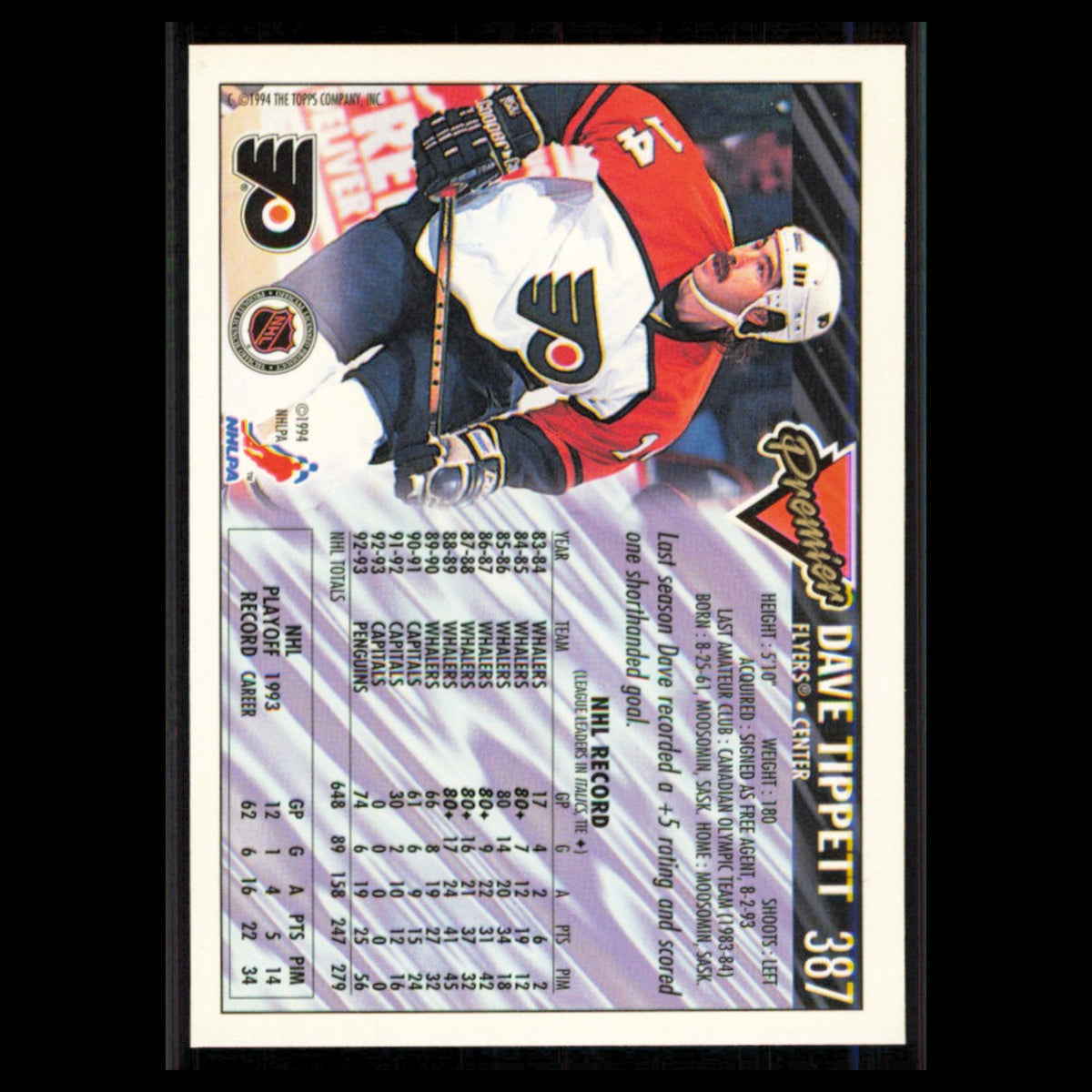 Dave Tippett #387 1993 Topps Premier Philadelphia Flyers Hockey Card NHL NM