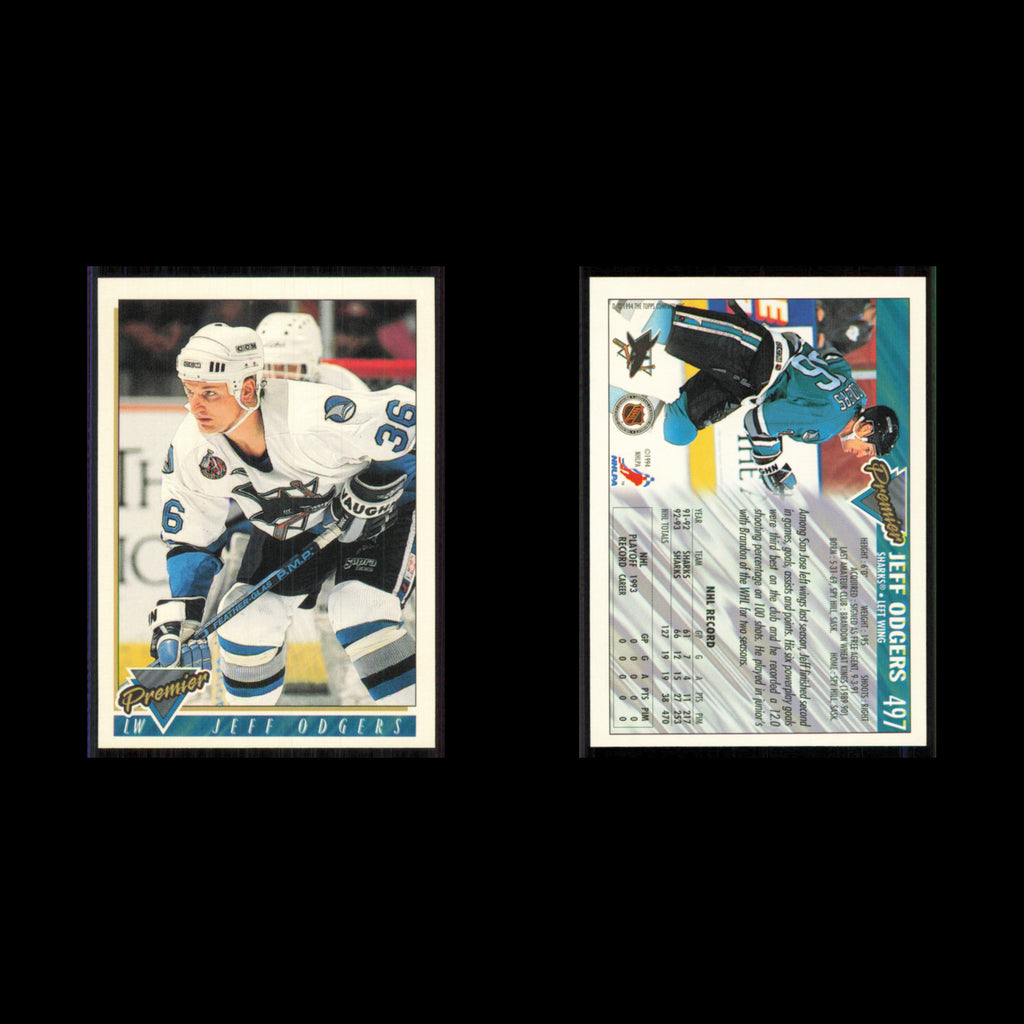 Jeff Odgers #497 1993 Topps Premier San Jose Sharks Hockey Card NHL NM