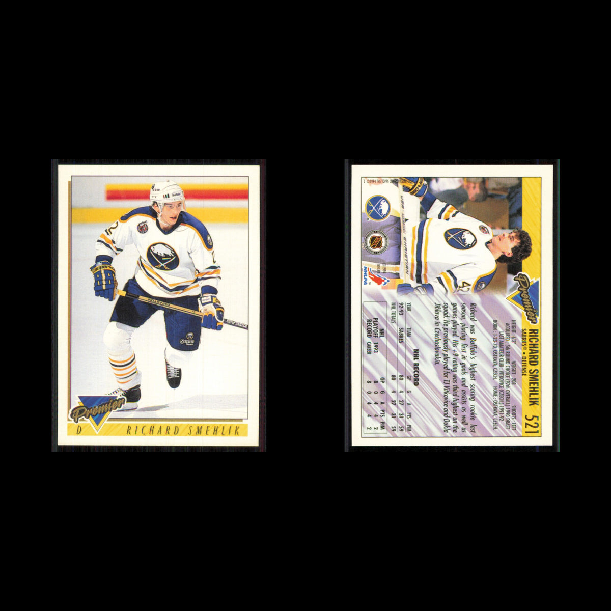 Richard Smehlik #521 1993 Topps Premier Buffalo Sabres Hockey Card NHL NM