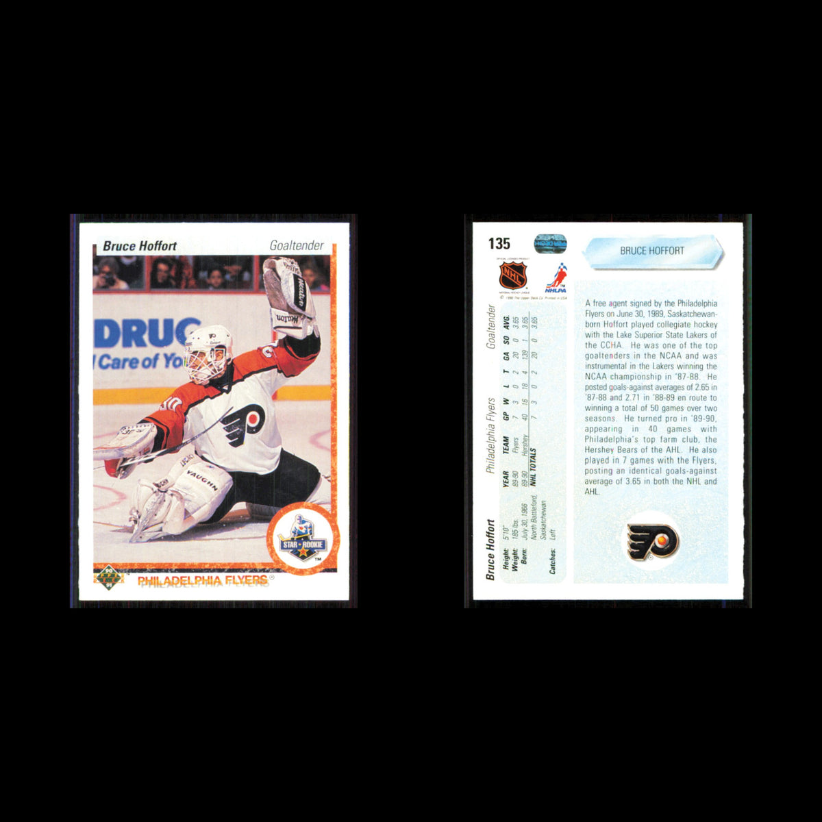 Bruce Hoffort Rookie #135 1990 Upper Deck Philadelphia Flyers Hockey Card NHL NM