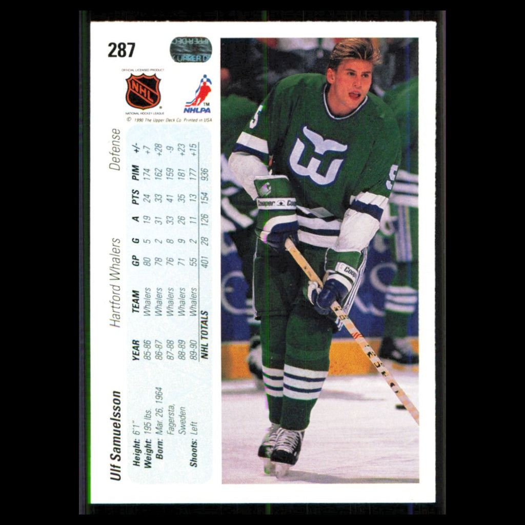 Ulf Samuelsson #287 1990 Upper Deck Hartford Whalers Hockey Card NHL NM
