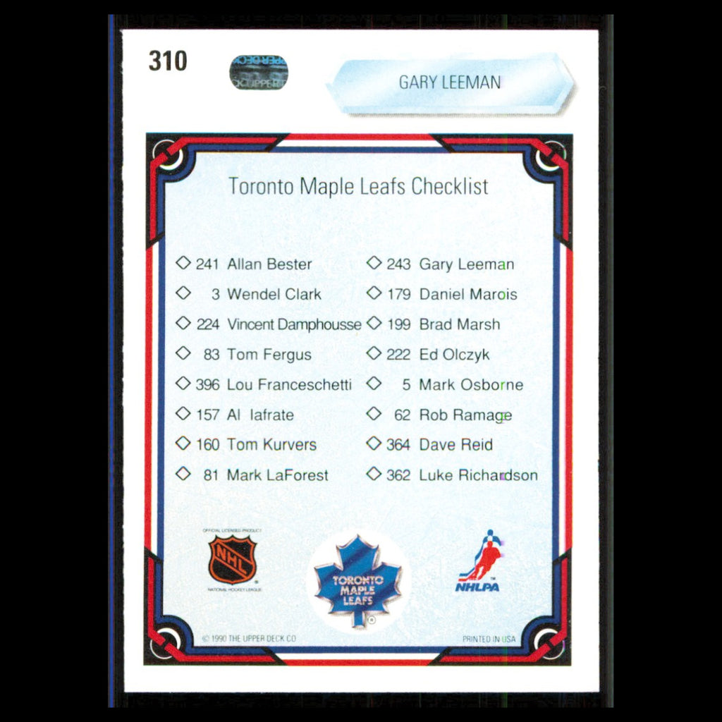 Gary Leeman #310 1990 Upper Deck Toronto Maple Leafs Hockey Card NHL NM