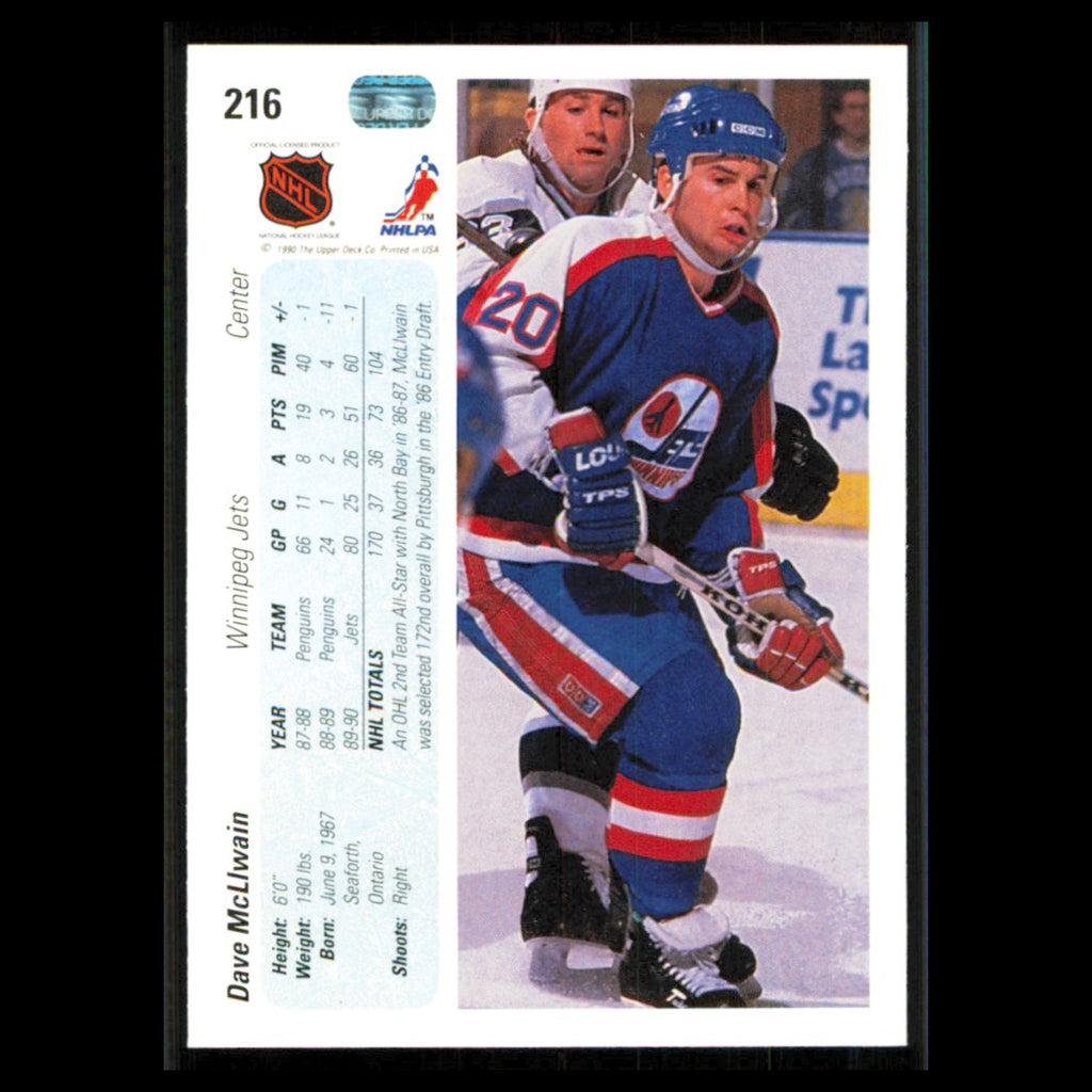 Dave McLlwain #216 1990 Upper Deck Winnipeg Jets Hockey Card NHL NM