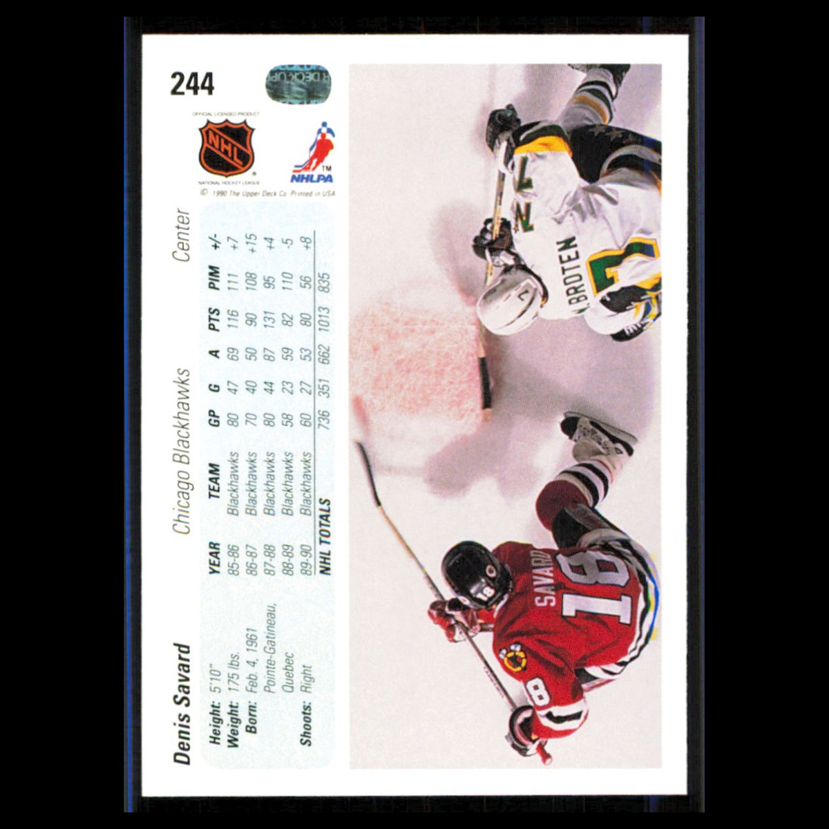 Denis Savard #244 1990 Upper Deck Chicago Blackhawks Hockey Card NHL NM