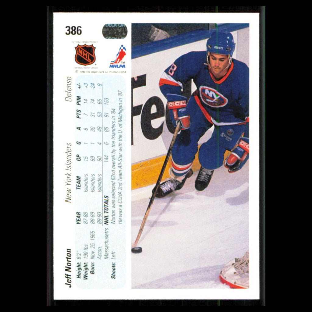 Jeff Norton #386 1990 Upper Deck New York Islanders Hockey Card NHL NM