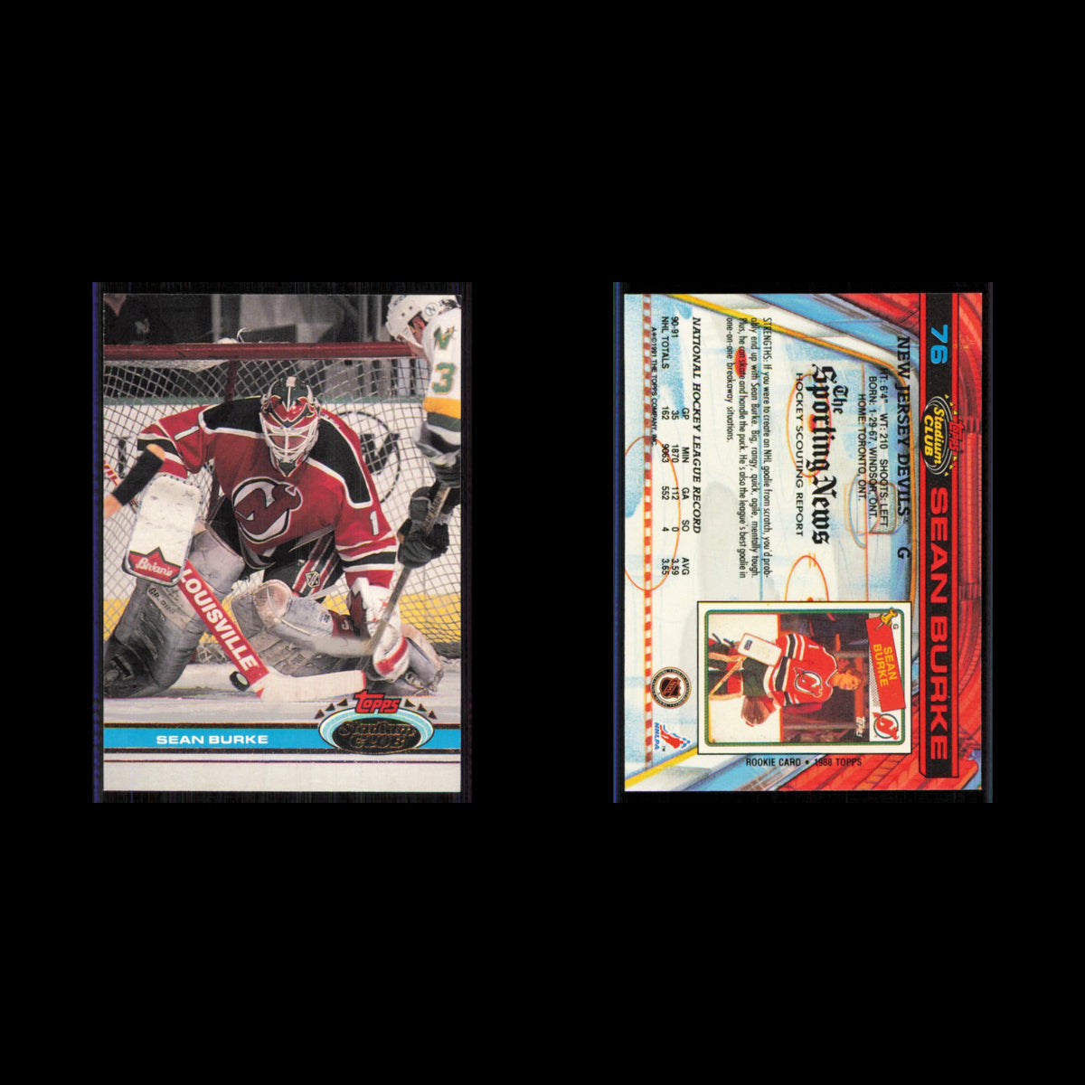 Sean Burke #76 1991 Topps Stadium Club New Jersey Devils Hockey Card NHL NM