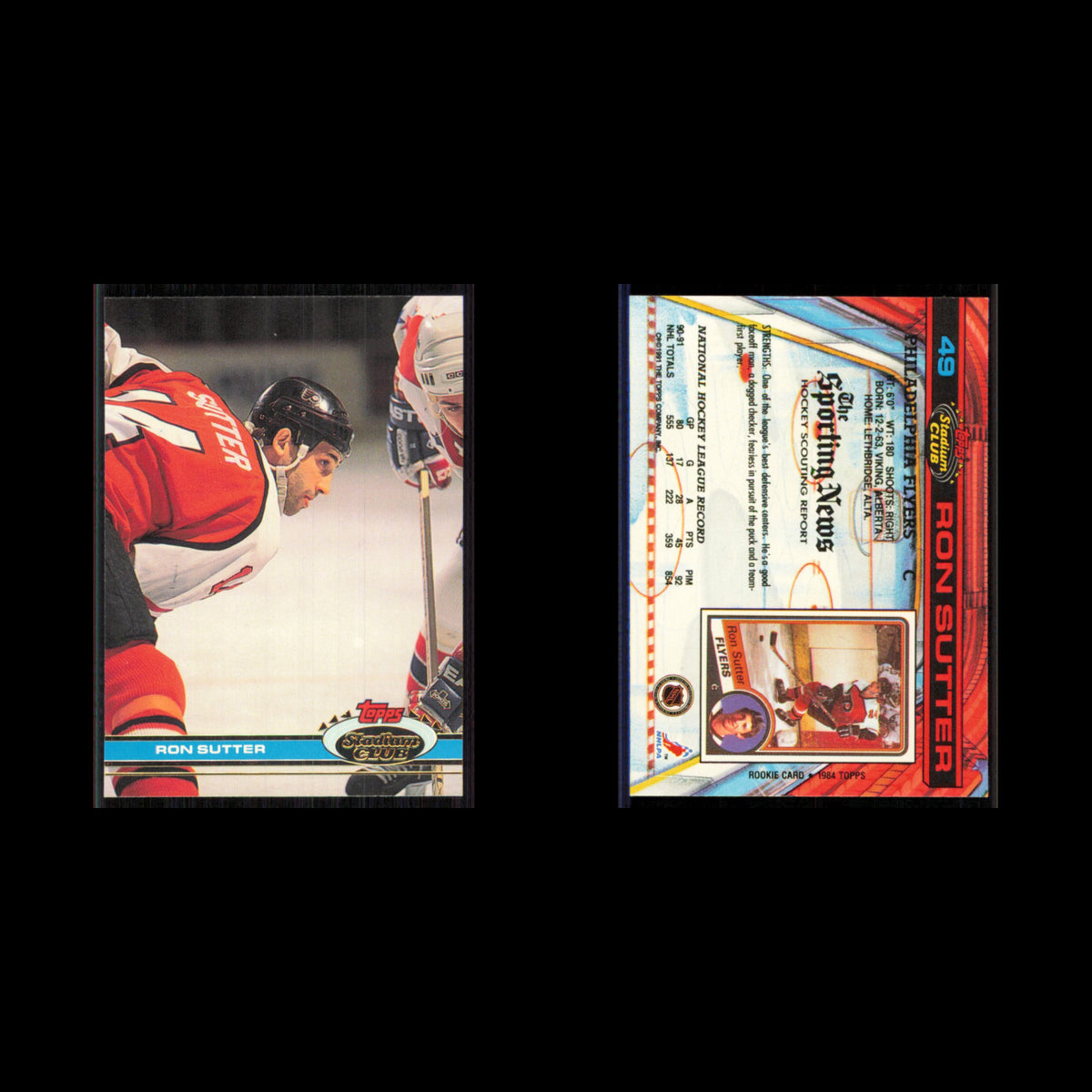 Ron Sutter #49 1991 Topps Stadium Club Philadelphia Flyers Hockey Card NHL NM