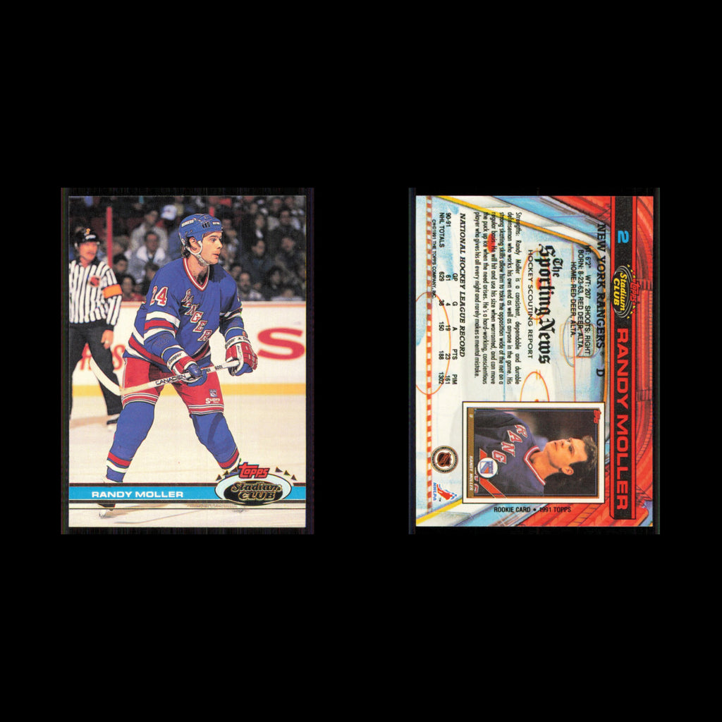Randy Moller #2 1991 Topps Stadium Club New York Rangers Hockey Card NHL NM