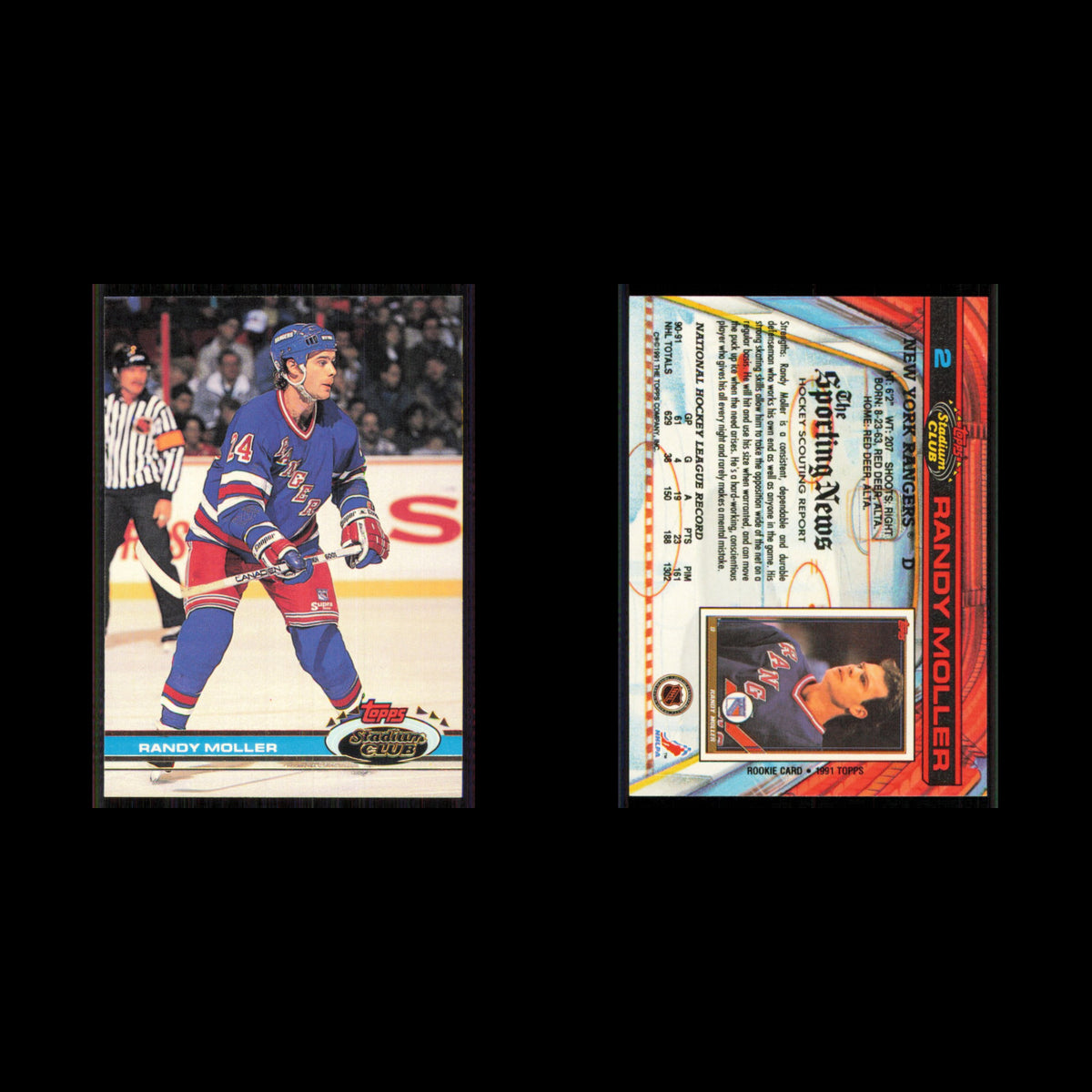 Randy Moller #2 1991 Topps Stadium Club New York Rangers Hockey Card NHL NM