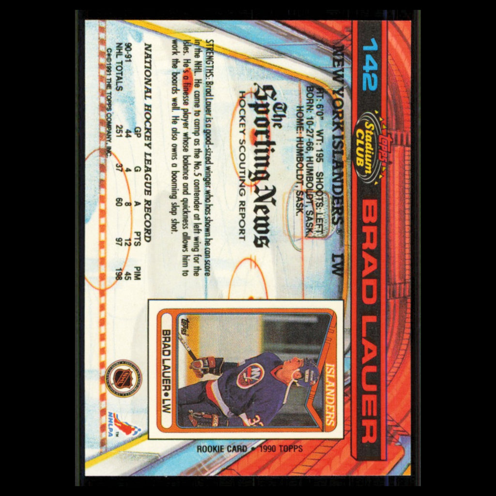 Brad Lauer #142 1991 Topps Stadium Club New York Islanders Hockey Card NHL NM