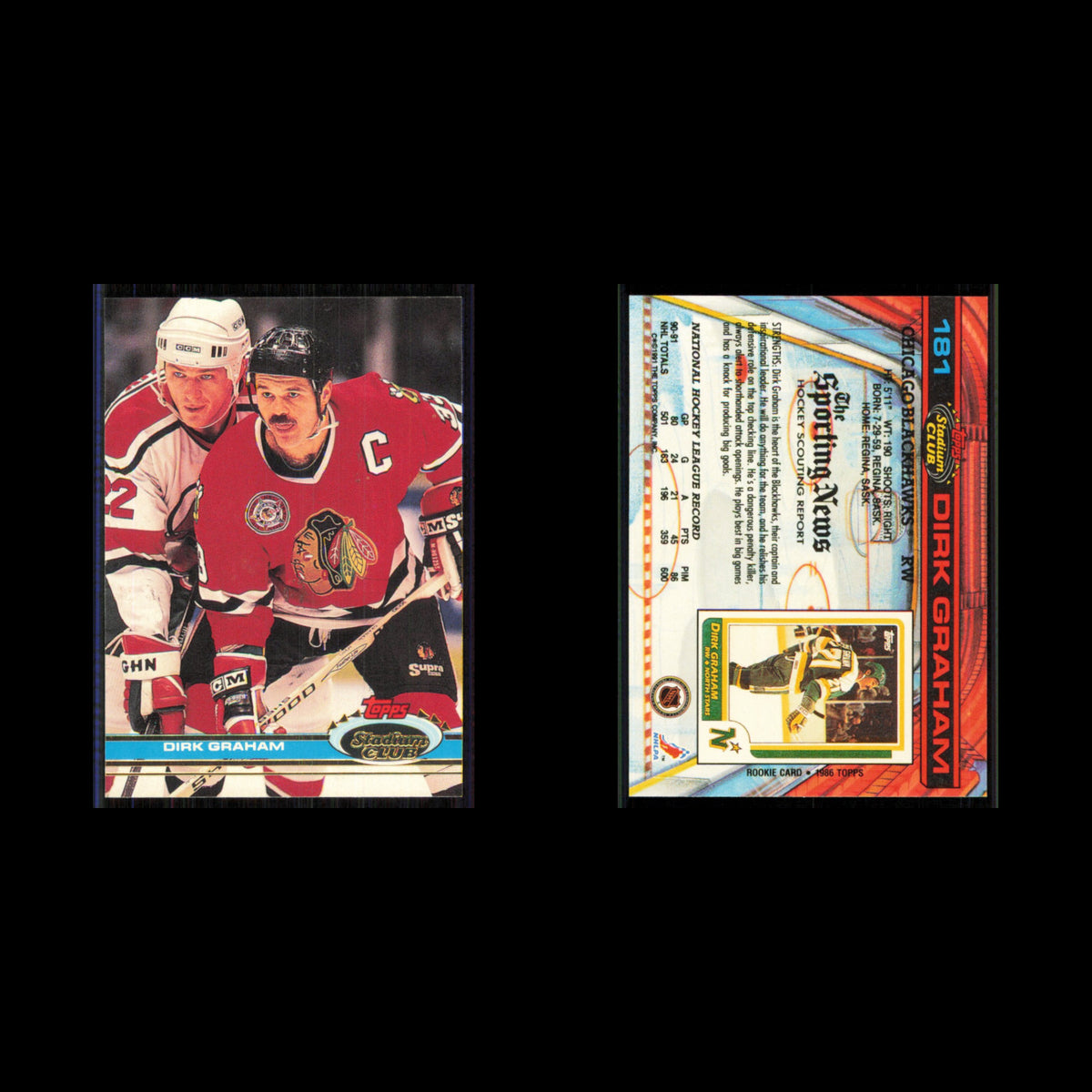 Dirk Graham #181 1991 Topps Stadium Club Chicago Blackhawks Hockey Card NHL NM