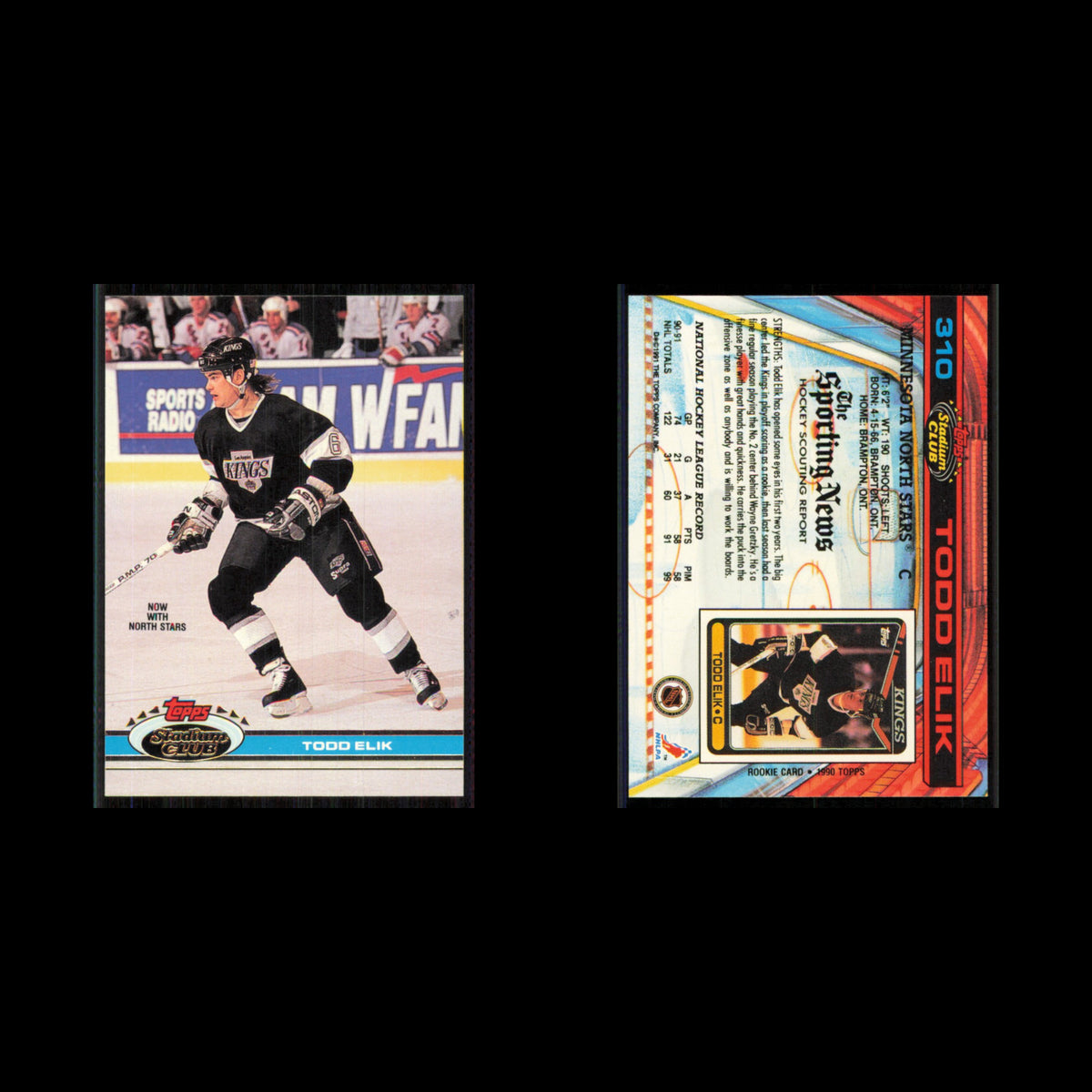 Todd Elik #310 1991 Topps Stadium Club Minnesota North Stars Hockey Card NHL NM