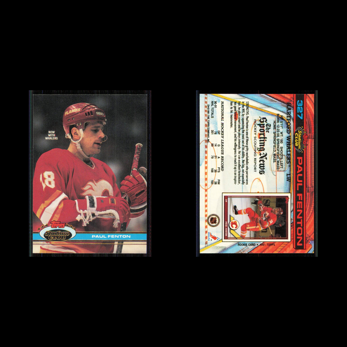 Paul Fenton #327 1991 Topps Stadium Club Hartford Whalers Hockey Card NHL NM