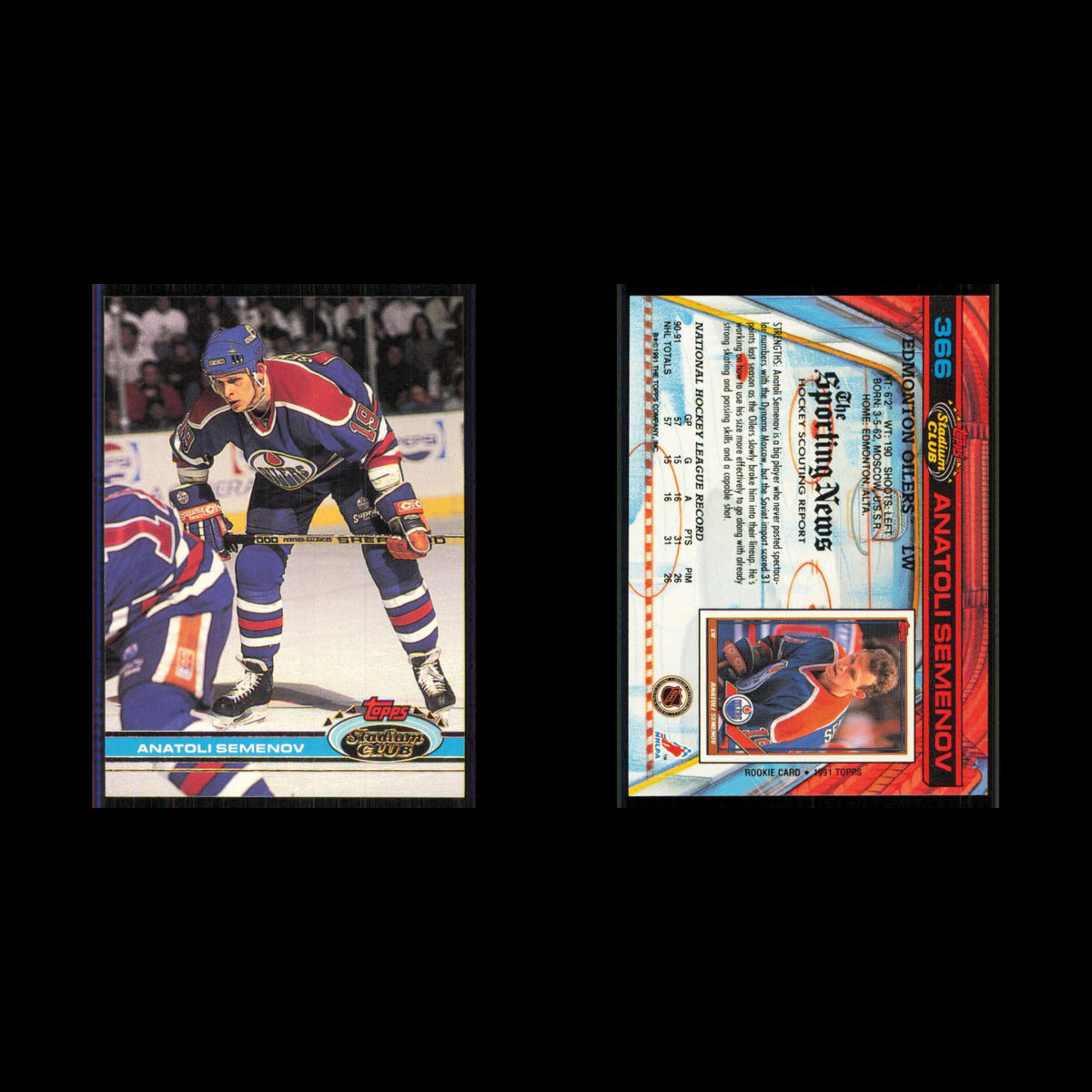 Anatoli Semenov #366 1991 Topps Stadium Club Edmonton Oilers Hockey Card NHL NM