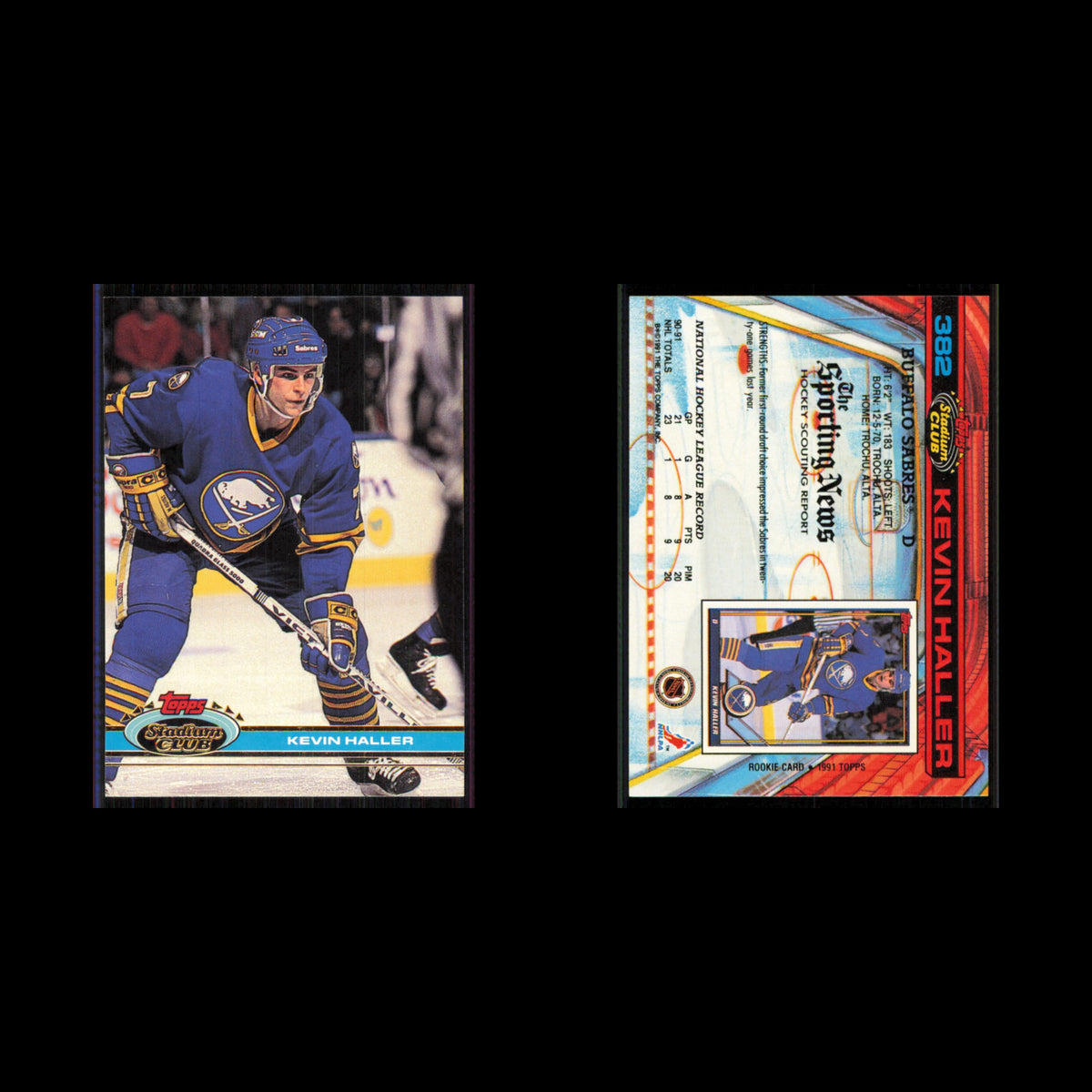 Kevin Haller Rookie #382 1991 Topps Stadium Club Buffalo Sabres Hockey Card NHL