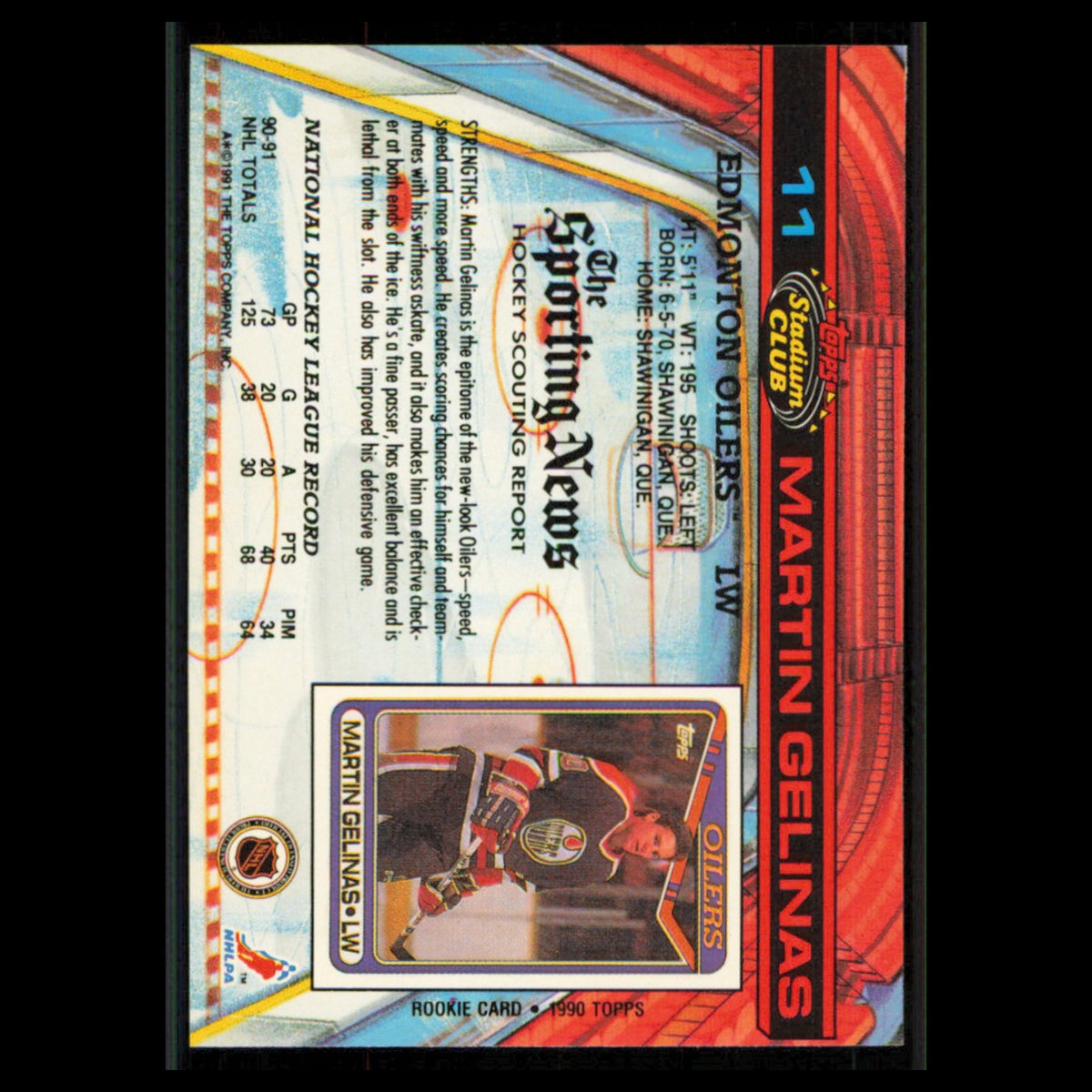 Martin Gelinas #11 1991 Topps Stadium Club Edmonton Oilers Hockey Card NHL NM