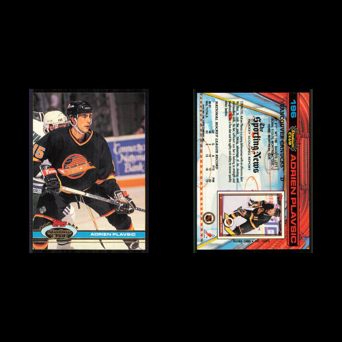Adrien Plavsic #196 1991 Topps Stadium Club Vancouver Canucks Hockey Card NHL NM