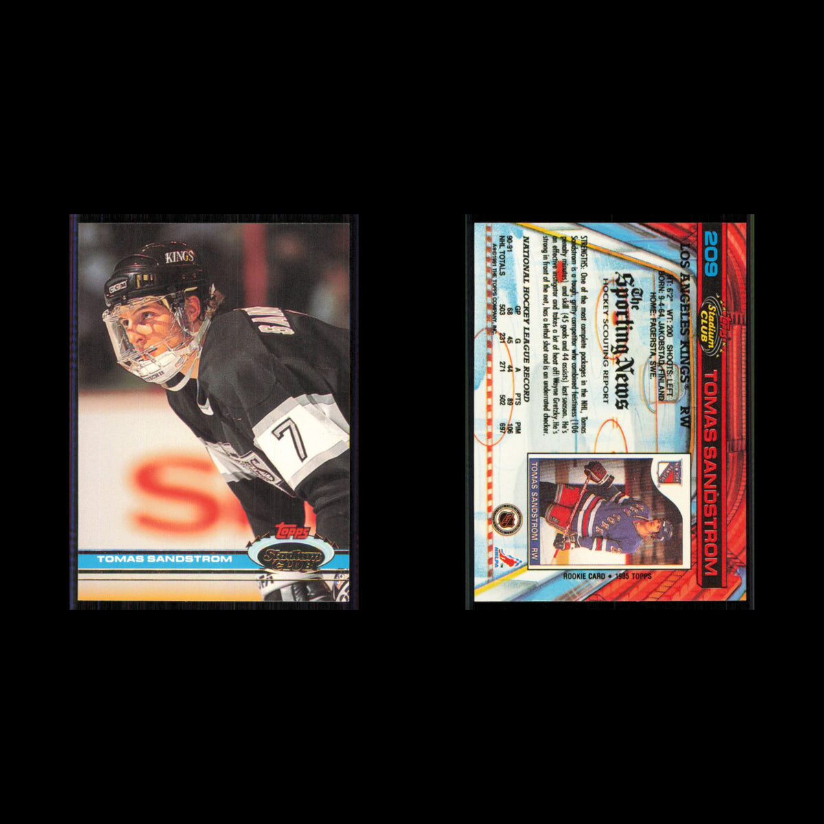Tomas Sandstrom #209 1991 Topps Stadium Club Los Angeles Kings Hockey Card NHL