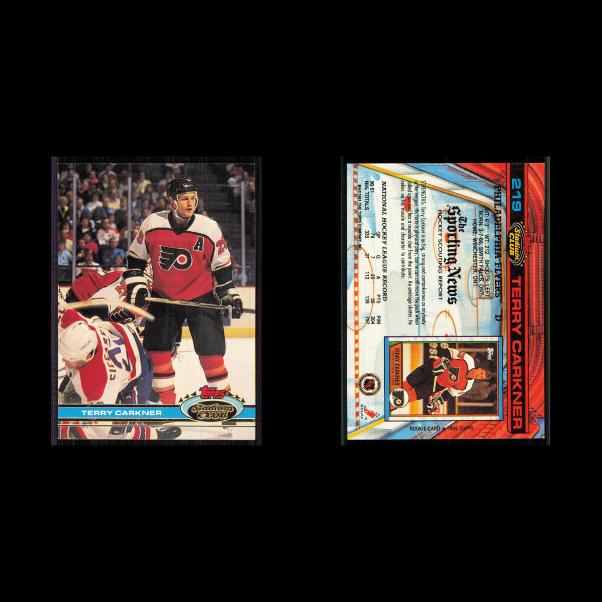 Terry Carkner #219 1991 Topps Stadium Club Philadelphia Flyers Hockey Card NHL