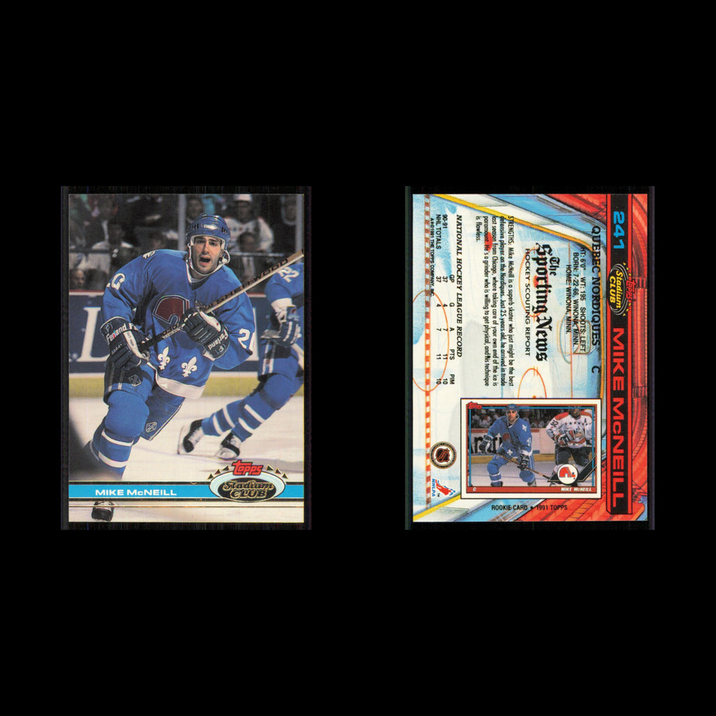 Mike McNeill #241 1991 Topps Stadium Club Quebec Nordiques Hockey Card NHL NM