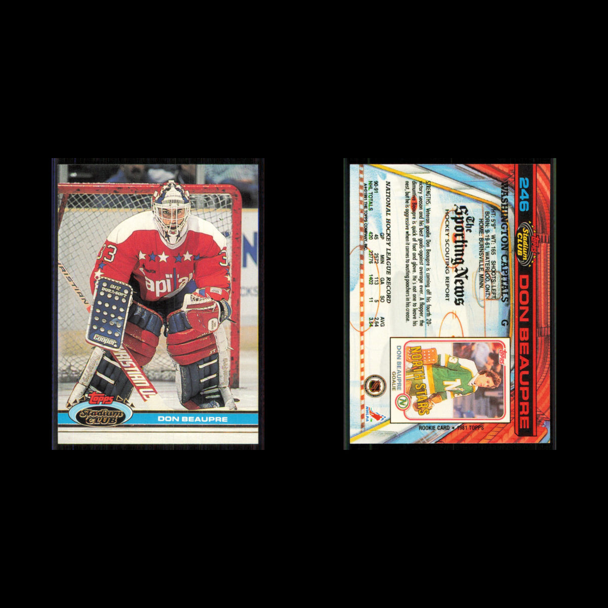 Don Beaupre #246 1991 Topps Stadium Club Washington Capitals Hockey Card NHL NM