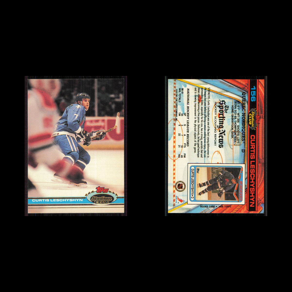Curtis Leschyshyn #156 1991 Topps Stadium Club Quebec Nordiques Hockey Card NHL